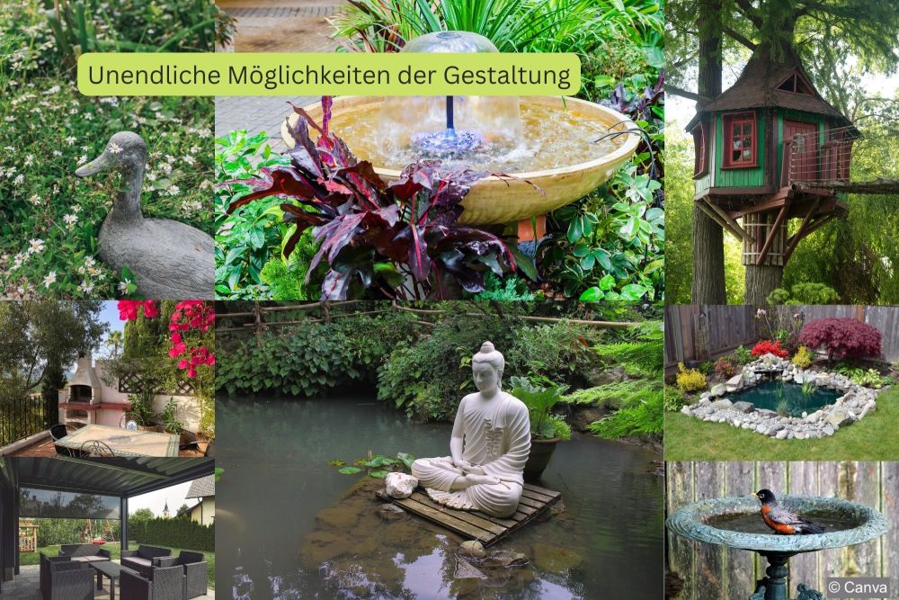 unterschiedliche-Gestaltungselemeten-in-Gaerten-unter-anderem-Buddhastatue