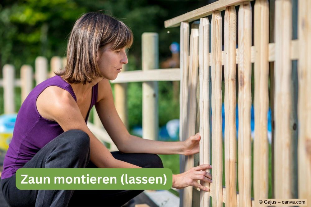 Zaun-wird-von-einer-Frau-montiert