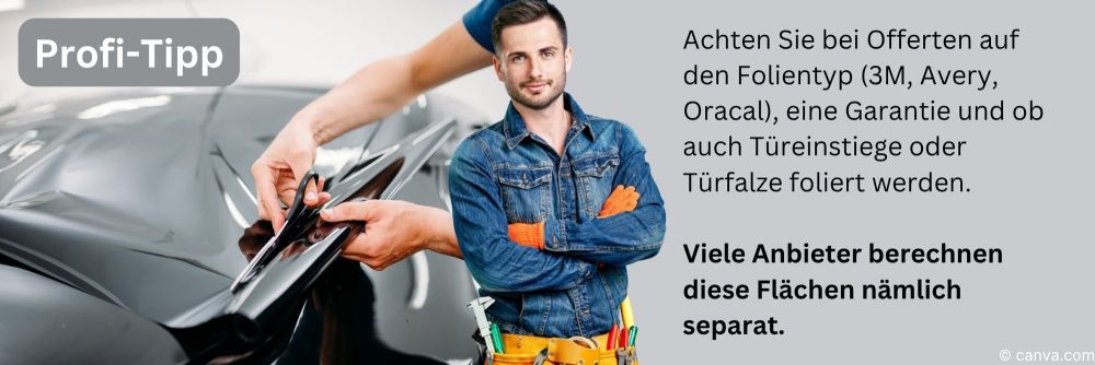 Infografik mit Profi-Tipp zur Autofolierung und Kostenhinweisen