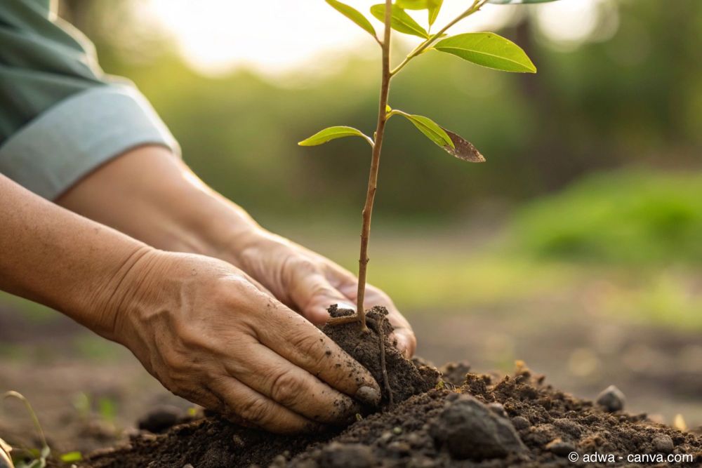 Obstbaum wird eingepflanzt