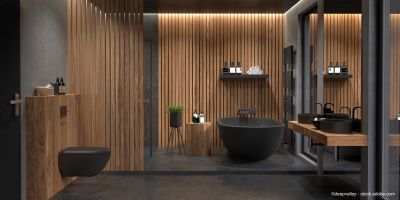 Modernes Badezimmer mit freistehender Badewanne