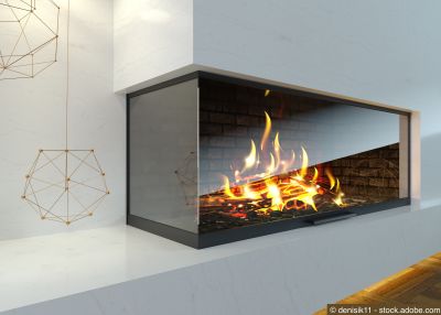 Moderner Cheminée «L-Form» im Innenbereich