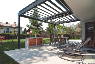  Metallpergola mit Lamellendach
