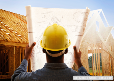 Bauleiter mit Plänen auf der Baustelle