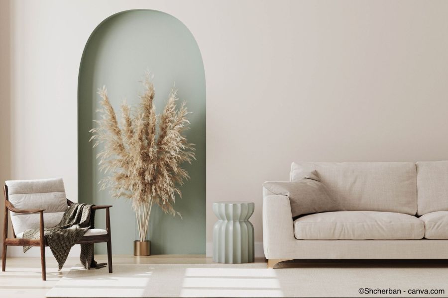 helle Wohnnische mit Bogenelement