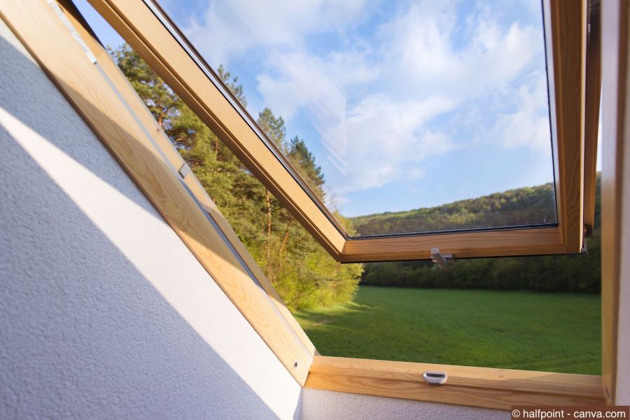 Klapp-Schwingfenster mit Ausblick in die Natur