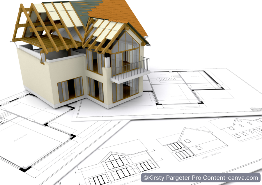 Bauplan-und-3-D-Modell