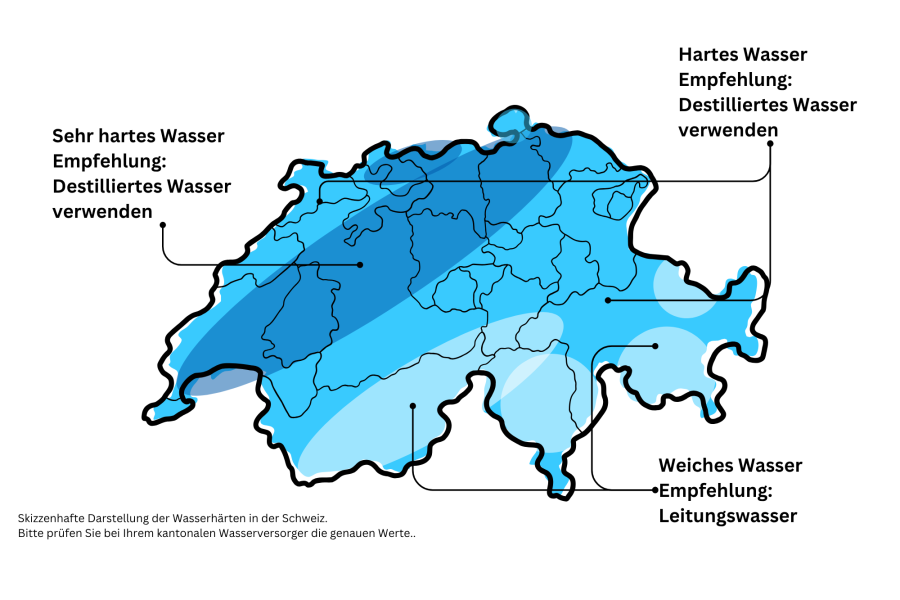 Karte der Schweiz mit Wasserhaerten