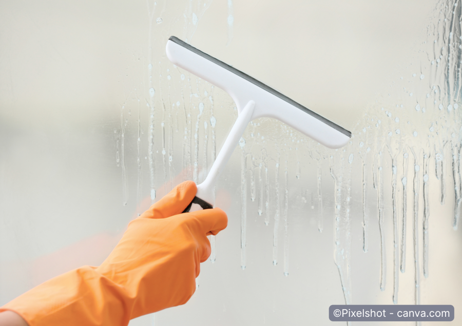 Fensterglas mit Gummi abziehen