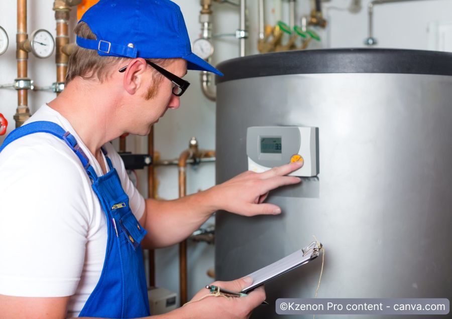 Heizungsmonteur kontrolliert Heizungsbrenner