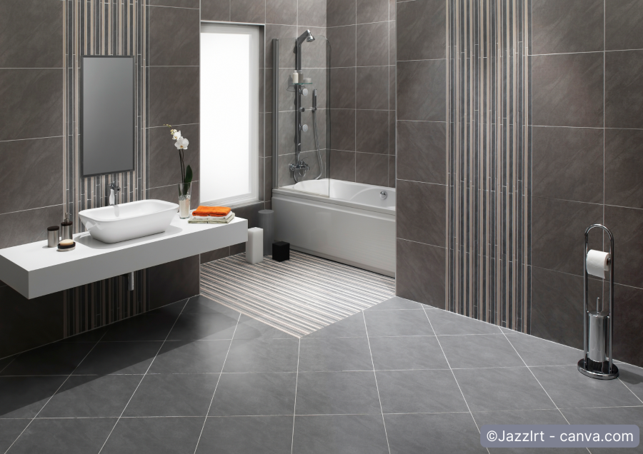 Matte Bodenfliesen mit seidenmatten Wandfliesen im Badezimmer