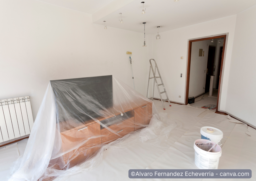Abdeckung von Moebeln und Boden vor Putzarbeiten