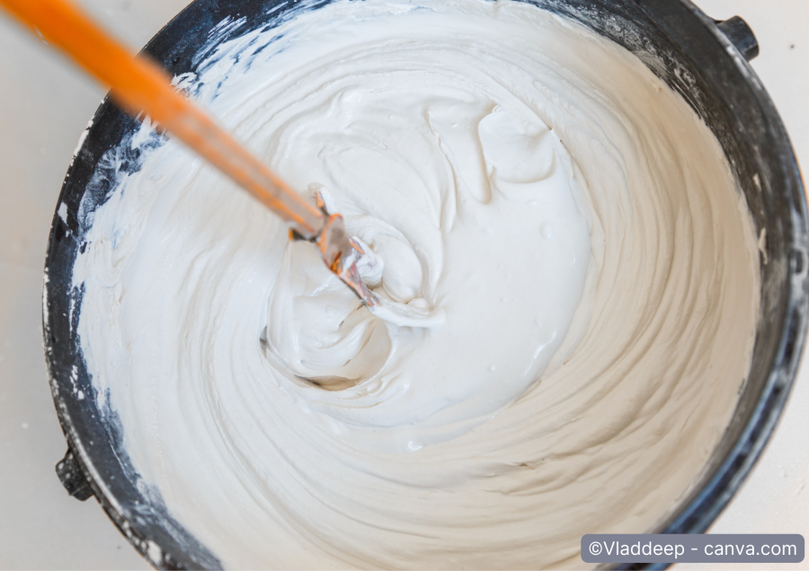 Putz wird mit Paddelmischer im Eimer angemischt