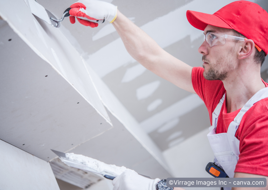 Mann verspachtelt Gipskartonplatten