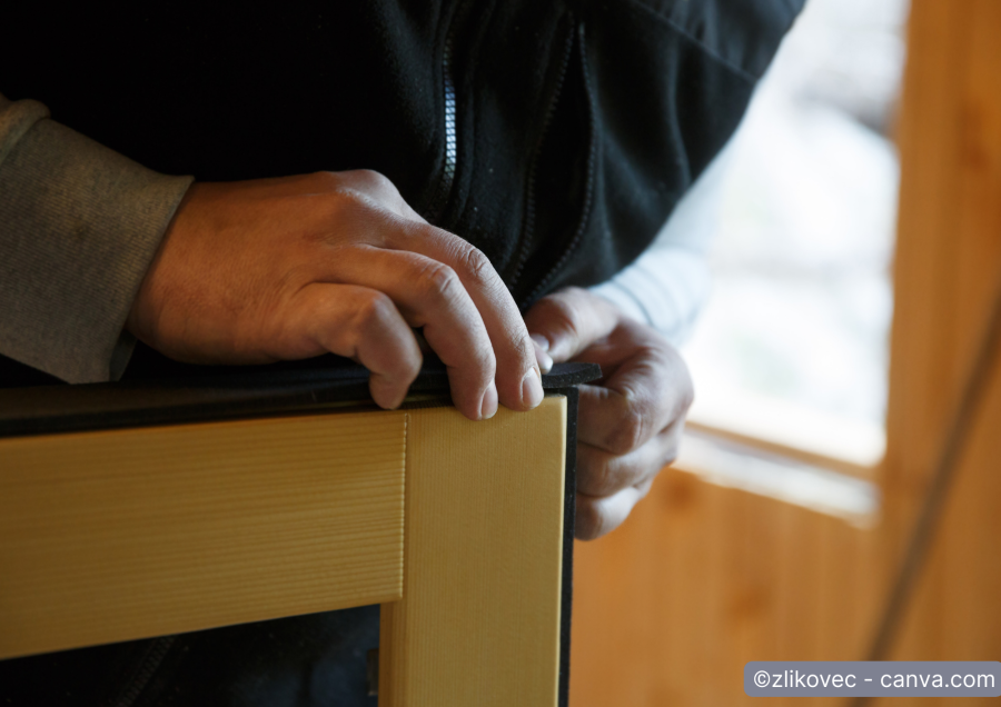 Fensterdichtungen werden auf den fensterfluegel montiert