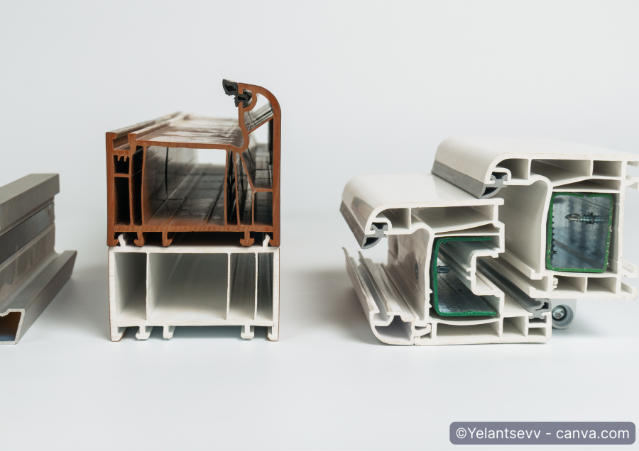 Mehrere Fensterprofilstuecke auf einem Tisch