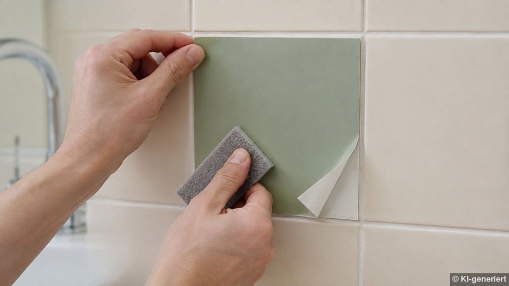 Bad renovieren ohne Fliesen entfernen: alte Badplättli werden mit neuen Folien überklebt