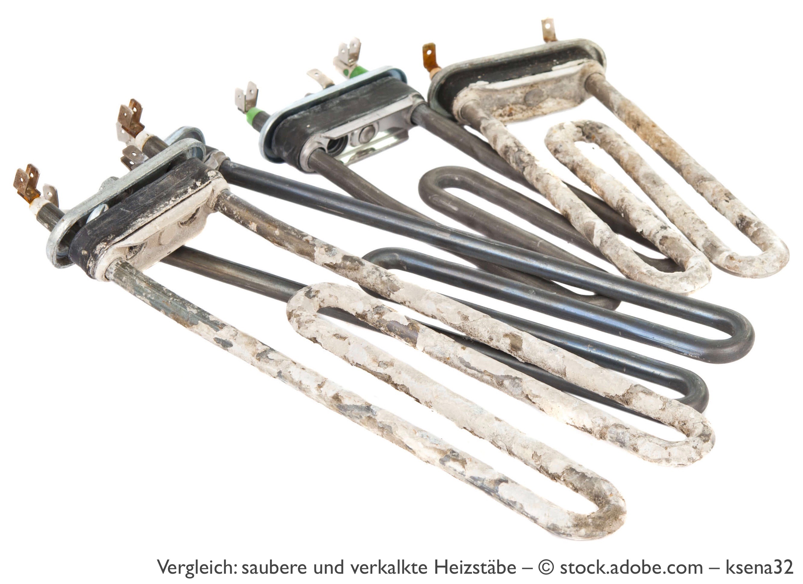 saubere vs verkalkte Heizstäbe 