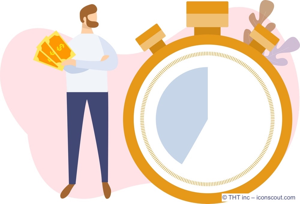 Mann-steht-neben-einer-Uhr
