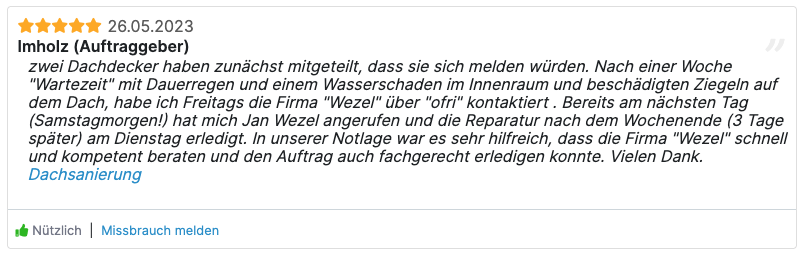 Verifizierte 5-Sterne-Kundenbewertung auf Ofri.ch